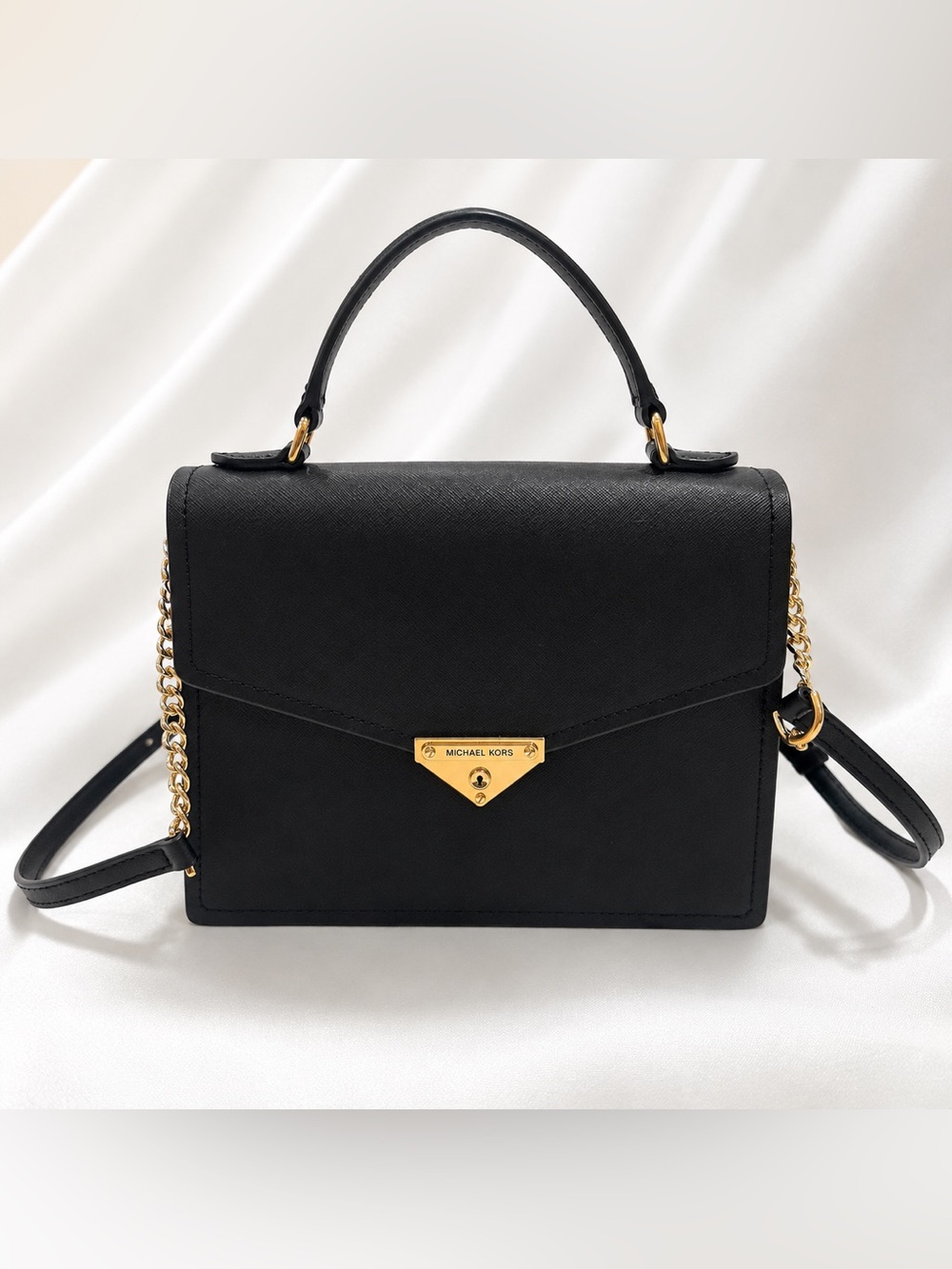 Michael Kors Black Saffiano Top-Handle Satchel with Gold Hardware